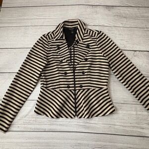 White House Black Market Women's Black and Beige Striped Blazer Jacket Size 12